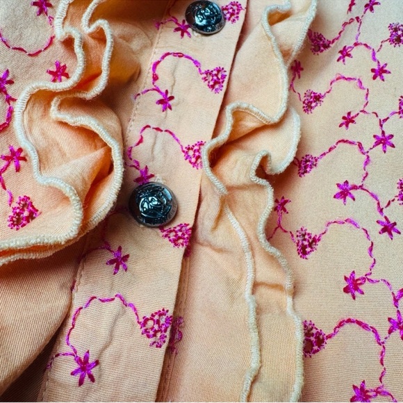Versace Jeans Collection Peach Embroidered Ruffle Button-Down Top - Picture 10 of 11